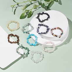ナチュラル＆シンセティックミックスストーンチップビーズストレッチブレスレットセット女性用  内径：1-7/8~2インチ（4.8~5cm）  10個/セット&nbsp;BJEW-AL00004
