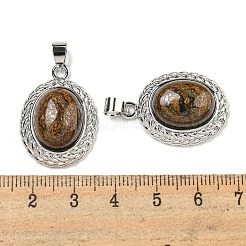 天然ブロンズ石の楕円形ペンダント  ラックメッキ真鍮宝石チャーム  プラチナ  27.5x19.5x8mm  穴：5x4mm&nbsp;G-B079-02P-02