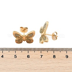 304ステンレススチールスタッドピアス  蝶  イオンプレーティング（ip）  ゴールドカラー  12x17.5mm&nbsp;EJEW-M070-15G