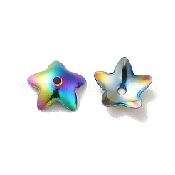 イオンプレーティング（IP）304ステンレススチールフラワービーズキャップ  花  5花びら  虹色  7x7.5x2mm  穴：0.8mm&nbsp;STAS-G127-05MC