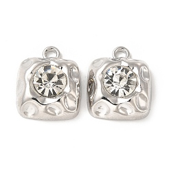 ラックメッキ合金ガラスペンダント  スクエアチャーム  透明  カドミウムフリー＆鉛フリー  プラチナ  17x14x6mm  穴：2mm&nbsp;FIND-G044-06P-01