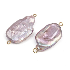 Natural Freshwater Pearl Keshi Pearl Nuggets Connector Charms&nbsp;STAS-D378-14G