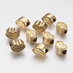 イオンプレーティング（IP）304ステンレススチールヨーロピアンビーズ  大穴ビーズ  リップ  ゴールドカラー  10x15x8mm  穴：5mm&nbsp;STAS-J022-103G