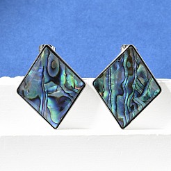 304ステンレススチールスタッドピアス  シェルと  菱形  ステンレス鋼色  34x27.5mm&nbsp;EJEW-C138-02P
