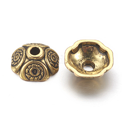 チベット風ビーズキャップ  アンティーク黄金  無鉛の  カドミウムフリーとニッケルフリー  花  9x4mm  穴：1mm&nbsp;GLF0652Y-NF