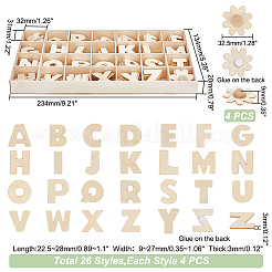 未完成の木製アルファベットと花のパズル  粘着スティック付き  知育玩具  ナバホホワイト  22.5~32.5x9~32.5x3~9mm  108個/セット&nbsp;DIY-WH0366-07