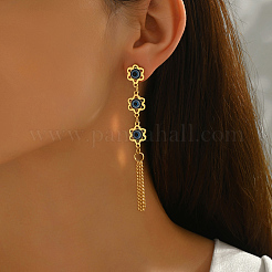 Stainless Steel Flower with Evil Eye Tassel Stud Earrings&nbsp;QH9195