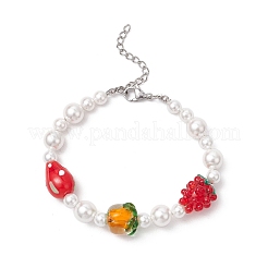 Handmade Lampwork Fruits & Shell Pearl Beaded Bracelets for Women&nbsp;BJEW-TA00650