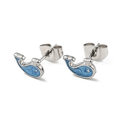 Enamel Dolphin Stud Earrings with 316 Surgical Stainless Steel Pins&nbsp;EJEW-A081-02P