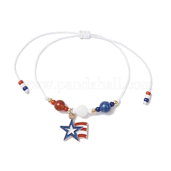 Independence Day Natural Carnelian & White Jade & Dyed Yellow Jade Gemstone Round Beads Braided Bracelets&nbsp;BJEW-MZ00178-01