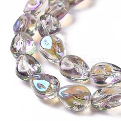 透明電気メッキガラスビーズ連売り  虹メッキ  ティアドロップ  ゲインボロ  11x9x6.6mm  穴：1.1mm  約55個/連  24.25インチ（61.6cm）&nbsp;GLAA-C025-02F