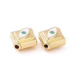 真鍮製エナメルビーズ  ナザールボンジュウ付き菱形  ゴールドカラー  ホワイト  8.5x8x4mm  穴：1mm&nbsp;KK-L189-19G