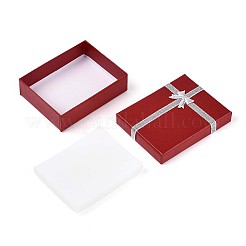バレンタインデーのギフトパッケージ厚紙ペンダントネックレスボックス  外部のちょう結びの内側スポンジで  ネックレスやペンダント用  長方形  クリムゾン  9x7x2.7cm&nbsp;LS-CBOX-R013-9x7cm-2