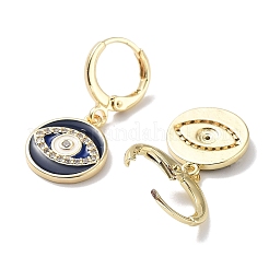Evil Eye リアル 18K ゴールドメッキ真鍮ダングル レバーバック イヤリング  エナメル質とキュービックジルコニア付き  馬の目  28.5x13mm&nbsp;EJEW-L269-011G-02