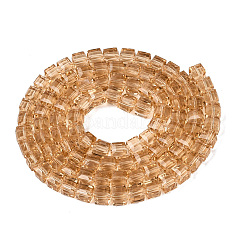 透明ガラスビーズ連売り  キューブ  多面カット  砂茶色  7x7x6.5~7mm  穴：1.2~1.6mm  約96~101個/連  25.39~28.54インチ（64.5~72.5cm）&nbsp;GLAA-R041-8x8mm-A06