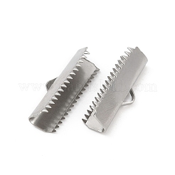 304ステンレススチールリボンカシメエンドパーツ  長方形  ステンレス鋼色  10x25mm  穴：5x2mm&nbsp;X-STAS-E471-05N-P