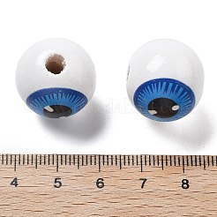 プリントされたシマウッドヨーロピアンビーズ  丸い目玉  ドジャーブルー  19~19.5x17.5~18mm  穴：4~4.5mm&nbsp;WOOD-G023-01F