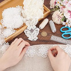 2 Styles Flower & Butterfly Organza Lace Trim with Resin Imitation Pearl Beads&nbsp;OCOR-PH0004-62