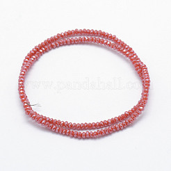 電気メッキオペークガラスビーズ連売り  パール光沢メッキ  多面カット  ロンデル  レッド  2.5x1.5mm  穴：0.5mm  約155個/連  12.9インチ（30cm）&nbsp;X-EGLA-J144-PL-B02