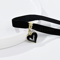 Alloy Enamel Heart Pendant Black Velvet Choker Necklaces for Women&nbsp;NJEW-WH20014-01B