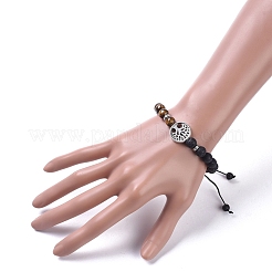 Natural Lava Rock & Tiger Eye Beads Adjustable Braided Bracelets&nbsp;BJEW-JB04987-04