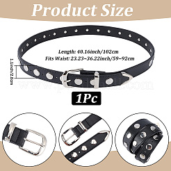 ブラックPUイミテーションレザーチェーンベルト  鉄製の留め具と丸いリベット付き  プラチナ  1000x41x21mm&nbsp;AJEW-WH20070-318B
