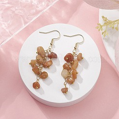 ナチュラルレッドアベンチュリンチップダングルイヤリング  ゴールド 304 ステンレス クラスター イヤリング  58~60x12~16mm&nbsp;EJEW-JE05266-06