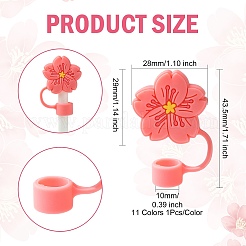 11個 11色フラワーシリコンストローキャップ  防塵カバー  再利用可能なストローチップキャップ  ミックスカラー  43.5mm  1pc /カラー&nbsp;SIL-CJ0002-80
