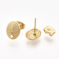 304ステンレススチールスタッドピアス金具  ピアスキャッチ/ピアスバックキャッチ付き  オーバル  ゴールドカラー  9.5x7.5mm  穴：1mm  ピン：0.7mm&nbsp;X-STAS-S079-74A