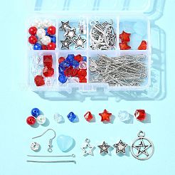 DIYイヤリング作成キット  合金ペンダント & ビーズを含む  アクリル、ABSプラスチック、シェルパール、鉄ラインストーンビーズ  鉄製のピアスフックと304ステンレス鋼のピン  ミックスカラー  15x12x2mm  穴：1.8mm&nbsp;DIY-FS0009-68