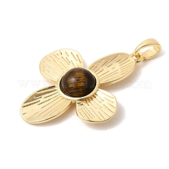 天然石タイガーアイペンダント  真鍮製の花のチャーム  18KGP本金メッキ  31.5x24.5x5mm  穴：3x5mm&nbsp;KK-Z149-20G