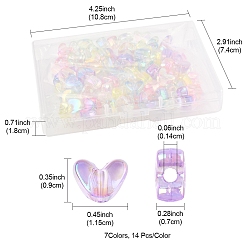 98色UVメッキ透明アクリルビーズ7個  虹色の  ハート  ミックスカラー  9x11.5x7mm  穴：1.4mm  14個/カラー&nbsp;MACR-FS0002-17