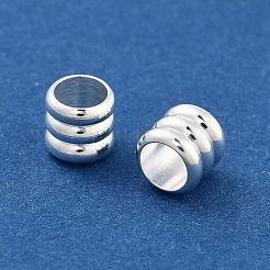 真鍮製ヨーロピアンビーズ  大穴ビーズ  カドミウムフリー＆鉛フリー  スジ入りビーズ  コラム  925銀メッキ  6x5.5mm  穴：4mm&nbsp;KK-M288-06S