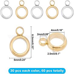 304ステンレス鋼チューブベイル  ループベイル  リング  ゴールデン·ステンレス鋼色  8.5x6x2.5mm  穴：2mm  内径：4mm  60個/箱&nbsp;STAS-UN0010-76