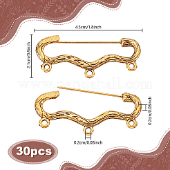 合金ブローチパーツ30個。  アンティーク黄金  20.5x44.5x2mm  穴：1.8mm&nbsp;FIND-PH0027-21AG