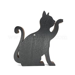 木彫りの猫のディスプレイ装飾  家の装飾のための  ココナッツブラウン  137x23x158mm&nbsp;PW-WGB8703-01
