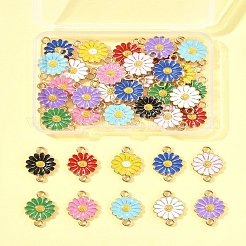 40 個 10 色の亜鉛合金エナメルひまわりコネクタチャーム  花のリンク  ライトゴールド  ミックスカラー  18x12x2mm  穴：1.8mm  4個/カラー&nbsp;ENAM-FS0002-43