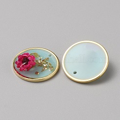 樹脂チャーム  インナーフラワーチャーム  明るい金色の真鍮のパーツと  フラットラウンド  20x6~9.5mm  穴：1.5mm&nbsp;RESI-TAC0010-96B
