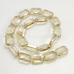 電気メッキガラスビーズ  パール光沢メッキ  多面カット四角形  パパイヤホイップ  18x13x6.5~7.5mm  穴：1mm&nbsp;EGLA-H002-A-06