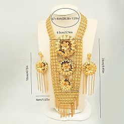 合金製フラワータッセル付きドロップスタッドピアス＆ネックレスセット（女性用）  ゴールドカラー  26.38インチ（67cm）&nbsp;YY6705-2