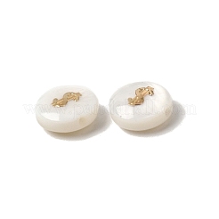 天然淡水貝のフラットラウンドいビーズ  金色の真鍮スライス付き  貝殻色  ドル記号  8x3.5mm  穴：0.9mm&nbsp;SHEL-C009-01C