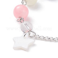 Natural White Jade(Dyed) Beaded Bracelet with 304 Stainless Steel Rolo Chains&nbsp;BJEW-JB08145-05