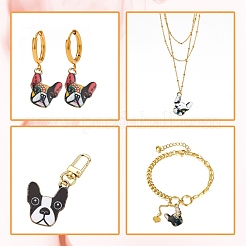 35 個 7 スタイル ラック メッキ合金エナメル ペンダント  カドミウムフリー＆ニッケルフリー＆鉛フリー  ライトゴールド  犬  ブラック  19x15x2mm  穴：1.6mm  5個/スタイル&nbsp;ENAM-CJ0003-62