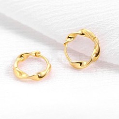 925スターリングシルバーフープピアス  ツイストリング  ゴールドカラー&nbsp;EJEW-BB72121-B