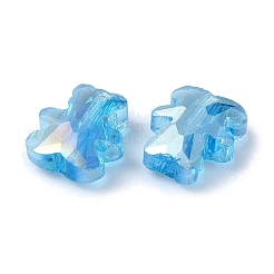 電気メッキガラスビーズ  ABカラーメッキ  クマ  ディープスカイブルー  9.5x8.5x4mm  穴：1.2mm&nbsp;EGLA-P059-01A-AB04