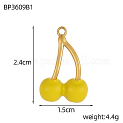 Cherry Charms 304 Stainless Steel Enamel Pendants&nbsp;STAS-OY004-11G