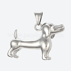 変色しにくい304ステンレススチール製の子犬ペンダント  大穴ペンダント  ソーセージドッグ/ダックスフント  ステンレス鋼色  27x39x15mm  穴：5x9mm&nbsp;STAS-G175-19P