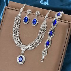 Oval & Horse Eye Brass Rhinestone Necklaces & Bracelets & Earring Sets&nbsp;FS-WG182CE-01