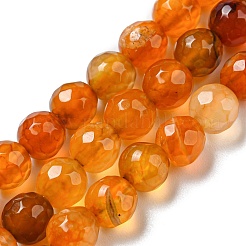 天然石瑪瑙ビーズ連売り  染め＆加熱  ラウンド  多面カット  オレンジ  6mm  穴：1mm  約62個/連  14.37~14.76インチ（36.5~37.5cm）&nbsp;G-C082-A01-06