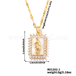 Fashionable Brass Pave Clear Cubic Zirconia Rectangle with Virgin Mary Pendant Necklaces&nbsp;UJ6702-1
